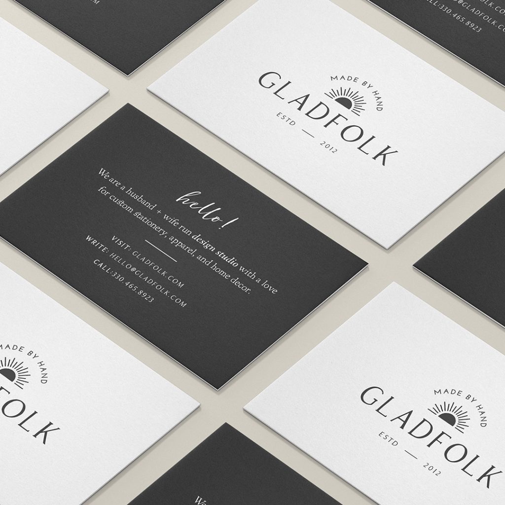 Gladfolk - business card design for a modern lifestyle goods brand.
