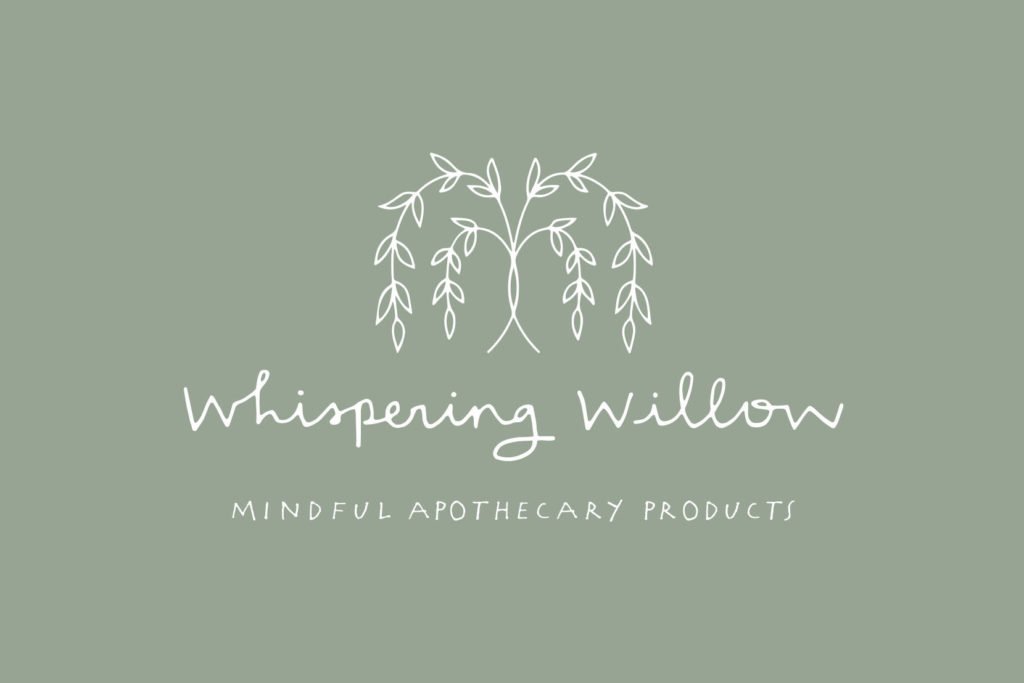 Logo design for Whispering Willow with tagline “Mindful apothecary products.”